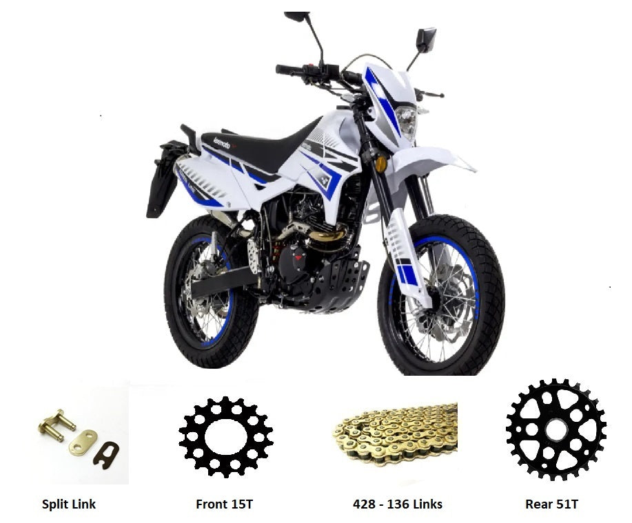 Pulse Lexmoto Adrenaline Superbyke RMR Sinnis Apache GOLD Chain & Sprockets Set